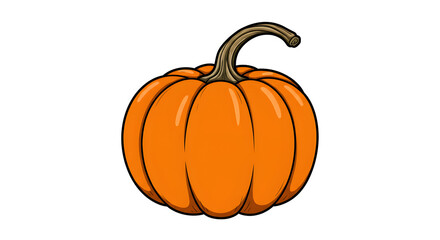 Cartoon Style Illustration of a Round Orange Pumpkin with Textured Stem on White Background