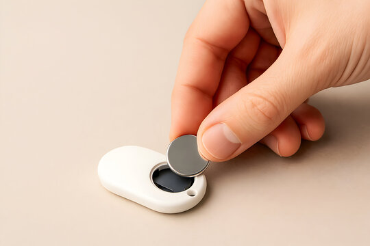 Inserting CR2032 Battery into Smart Tracker, Minimal Close-Up