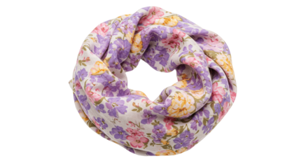 Lightweight floral infinity scarf with purple yellow and pink flowers