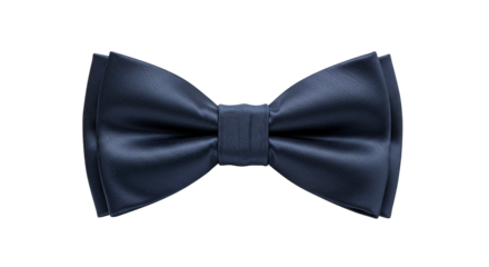 Elegant dark blue satin bow tie on white background