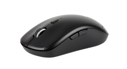 Sleek black wireless computer mouse on a white background