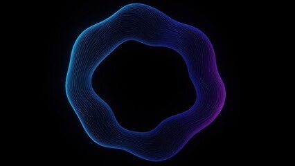 Abstract vibrant glowing blue and purple wireframe shape on black background