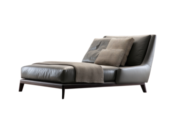 Dark grey leather chaise lounge with cushions