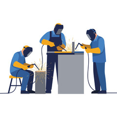 Vector image of a simple set of people welding