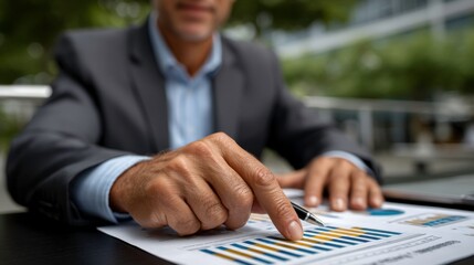 Business meeting with data analysis office setting informative document collaborative environment close-up view financial insights