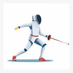 Obraz premium Illustration escrimeur sur fond blanc, fleuret, épée, action