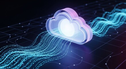 Modern cloud computing concept with vibrant neon lights for digital transformation