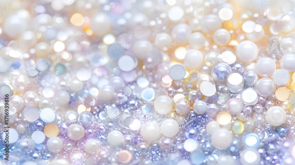 Fototapete a close-up view of a multitude of iridescent pearls in soft pastel shades, creating a beautiful and 