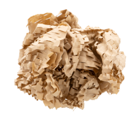 Brown crumpled honeycomb paper isolated on transparent background.