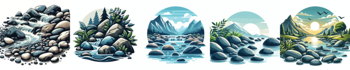 Vector image of river stones with white background