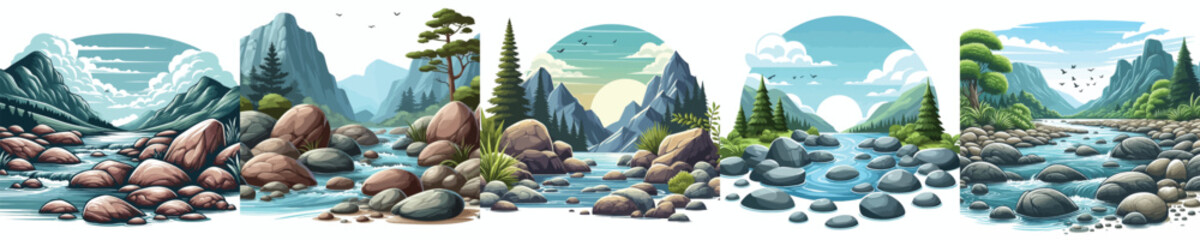 Vector image of river stones with white background