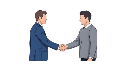 Fototapeta premium Two businessmen in suits shaking hands, symbolizing agreement and partnership.
