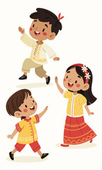 Delightful Filipino children happily dancing in traditional clothing for cultural celebration