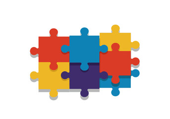 Colorful Jigsaw Puzzle Pieces Interlocked Together in a Square Shape.