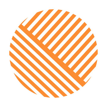 A simple, clean, minimalist, and modern aesthetic circular icon is filled with a complex pattern of intersecting, parallel orange stripes, creating a woven or textile-like effect. 
