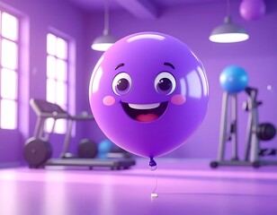Happy purple balloon in a gym
