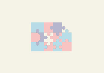 Pastel Puzzle Pieces Forming a Square Shape with Missing Sections.