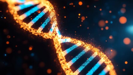Glowing digital representation of DNA double helix in abstract background, genetics, biotechnology, molecular science, research, medicine, biological evolution and innovative scientific technology. - Powered by Adobe