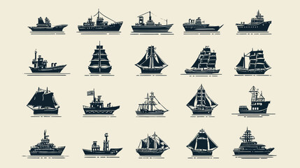 Obraz premium Collection of various ship silhouettes.