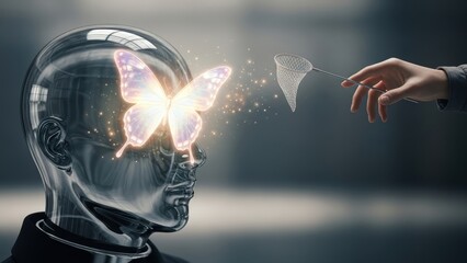 Trying to catch a butterfly of inspiration from a chrome android head.