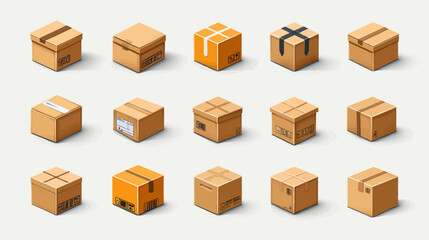 isometric cardboard boxes delivery packaging.