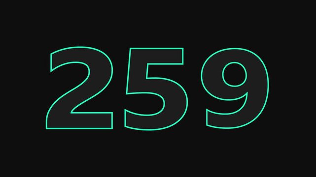 259 number countdown icon on black background 4k animation.	
