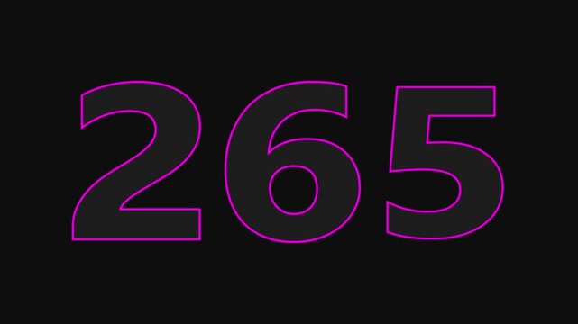 265 number countdown icon on black background 4k animation.	
