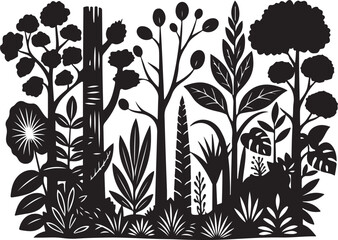Diverse silhouette forest plant collection