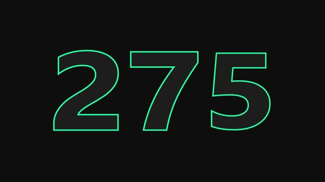 275 number countdown icon on black background 4k animation.	

