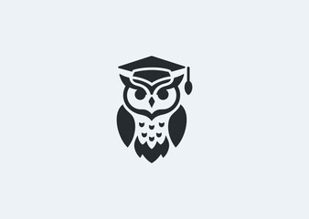 A minimalist silhouette logo of an owl with a graduation cap, symbolizing wisdom, learning, and knowledge