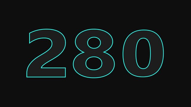 280 number countdown icon on black background 4k animation.	
