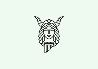 A geometric style line art logo of Pan goddess, symbolizing nature, music, and freedom
