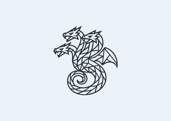 A geometric style line art logo of Typhon the multi-headed dragon, symbolizing chaos, might, and legend