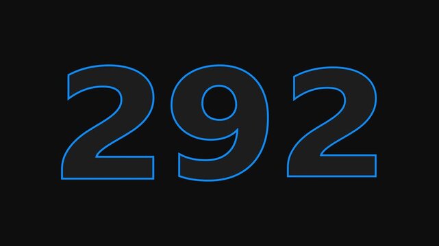 292 number countdown icon on black background 4k animation.	
