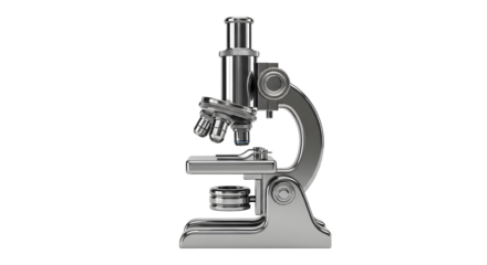 Metallic Scientific Microscope on White Background for Laboratory and Educational Use