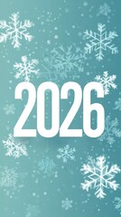 A minimalist holiday sale poster featuring a blue background with snowflakes and the words 2020 in bold white letters.