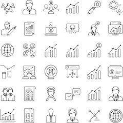 Hand drawn business and analytics icons set on white background finance data