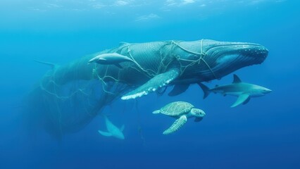Whale Caught Discarded Fishing
