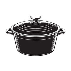 Black casserole dish Silhouette Vector, High Quality Illustration on White Background
