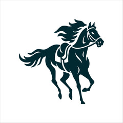 Galloping Horse Silhouette - Equestrian Racing Symbol Melbourne Cup Day Galloping horse silhouette with arched neck and flowing mane saddle brown