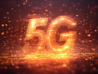 Low latency 5G technology – Glowing 5G Digital Representation with Sparkles and Bokeh Background Effects