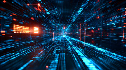 Low latency 5G technology – Futuristic digital tunnel with glowing lines and data streams in motion