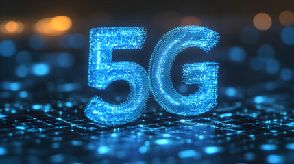 Low latency 5G technology – Glowing 5G Technology Symbol with Digital Background and Futuristic Elements