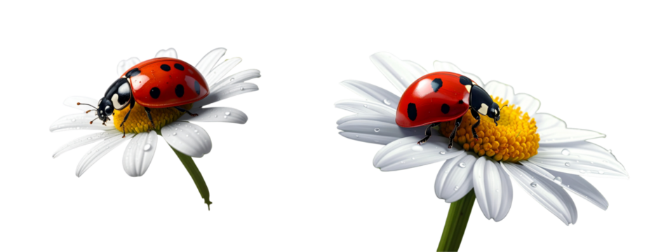 Macro Ladybug on White Chamomile Flower, Transparent PNG
