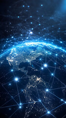 Fototapeta premium Low latency 5G technology – Stunning view of Earth from space, showcasing glowing cities and network connections