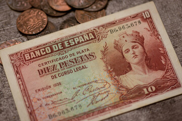 Ten peseta banknote of spain from 1935.