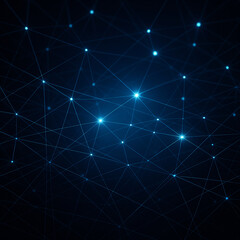青と黒のグラデーションに光るネットワークの抽象背景