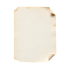Vintage torn paper sheet with rolled edges and antique texture, isolated on white or transparent background. Ideal for retro posters, certificates, invitations, and creative design projects