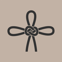 Obraz premium Black symmetrical decorative knot symbol with four looped arms on a beige background in minimalistic style