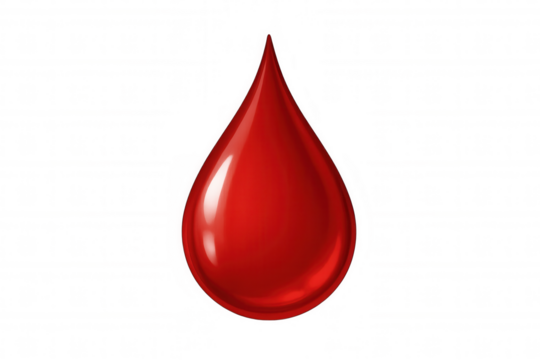 Red blood drop vector illustration depicting health, medical care, and fluid dynamics, transparent background
